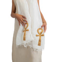 Hand- Embroidered Key of Life Linen Scarf