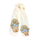 Hand-Embroidered Lotus Linen Scarf