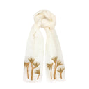 Hand-Embroidered Lotus Linen Scarf