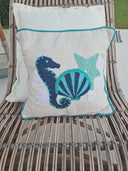 Hand-Knitted Beach House Sea Horse Cushion
