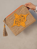 Geometrically Glamorous: Hand-Embroidered Appliqué Burlap Clutch