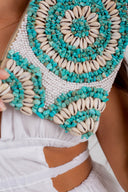 A Timeless Treasure: Hand-Beaded Clutch with Exquisite Fairuz Stones & Shell Embellishments