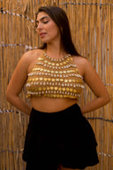 "Shell & Coins Crochet Halter Top"
