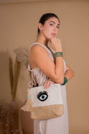 Hand-Embroidered Linen EYE Pouch