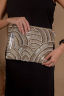 "Hand-Beaded in Circles Clutch" in Silver
