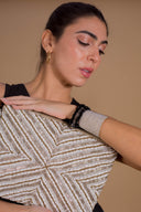 "Pearls & Shine: Hand-sequined silver Clutch"