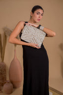 "Pearls & Shine: Hand-sequined silver Clutch"