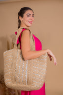 Sandsational Style: The Burlap Sequined Beach Bag (Small)