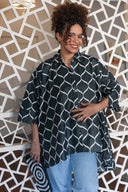 High-low Black & White Cotton Shirt