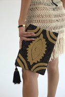 "Golden Gaze" - Hand-Embroidered Clutch