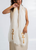 Hand- Embroidered Key of Life Linen Scarf