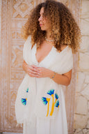 Hand-Embroidered Lotus Linen Scarf