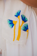 Hand-Embroidered Lotus Linen Scarf