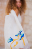 Hand-Embroidered Lotus Linen Scarf