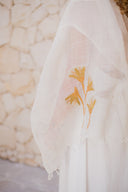Hand-Embroidered Lotus Linen Scarf