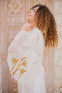 Hand-Embroidered Lotus Linen Scarf
