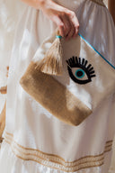 Hand-Embroidered Linen EYE Pouch