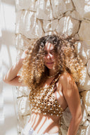 "Pearly Pearl Backless Top" in beige