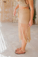 "Tassel Fun: Short Crochet Skirt with Long Tassels"