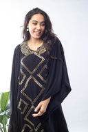 Sparkle in the Spotlight with the Hand-Beaded Abaya in black