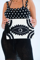 "Eyeconic Charm" - Hand-Embroidered Clutch