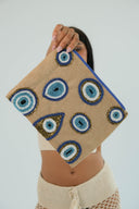 "Hand-Beaded All EYES linen Clutch"