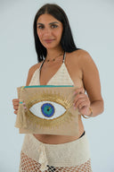 "Hand-Beaded Sunny Eye Clutch"
