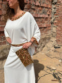 Exude Opulence in the Hand-Beaded Off-White Abaya with Matching Belt in white