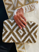 The Hand-Beaded Golden Geometric Clutch