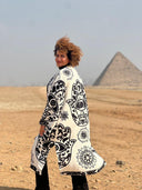 Egyptian Handmade Embroidered Kimono - KAF Design in Black (SHORT)