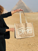 Hand Embroidered Eye of Horus Jute Tote Bag