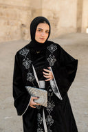 Unleash Your Inner Mystique with the Black Kaftan with Hand-Embroidered Eye & KAF in Silver