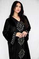 Elegance Redefined: The Velvet Tally Black Abaya with Silver Embroidery