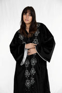 Unleash Your Inner Mystique with the Black Kaftan with Hand-Embroidered Eye & KAF in Silver
