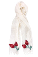 Hand-Embroidered Pomegranate Linen Scarf