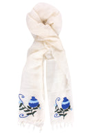 Hand-Embroidered Pomegranate Linen Scarf