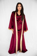 "Golden Hamsa Kaftan" in Burgundy