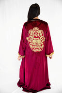 "Golden Hamsa Kaftan" in Burgundy