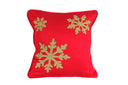 Hand-Embroidered Golden Snowflakes Cushion