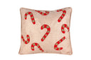 Candy Cane Cheer Hand-Embroidered Cushion