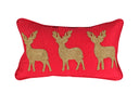 Christmas Trio Deer Hand-Embroidered Cushion in Red