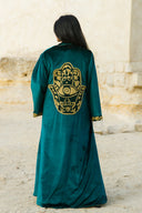 "Golden Hamsa Kaftan" in Olive Green