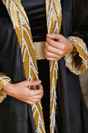 "The Hand-Beaded Crown Velvet Kaftan" in Black