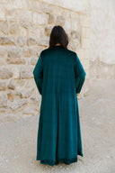 "The Hand-Beaded Crown Velvet Kaftan" in Olive Green