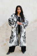 Egyptian Handmade Embroidered Kimono - KAF Design in Black (SHORT)