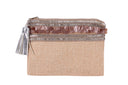 Beaded Beauty: Hand-Crafted Linen Clutch with Silver Beads and Bronze Coins