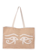 Hand Embroidered Eye of Horus Jute Tote Bag