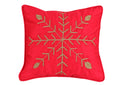 Winterberry Snowburst Hand-Embroidered Cushion in Red