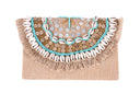 Oceanic Elegance: Hand-beaded Shell Envelope Linen Clutch