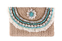 Coastal Charm: Hand-weaved Fairouz Stone, Shell and Tassel Envelope Clutch